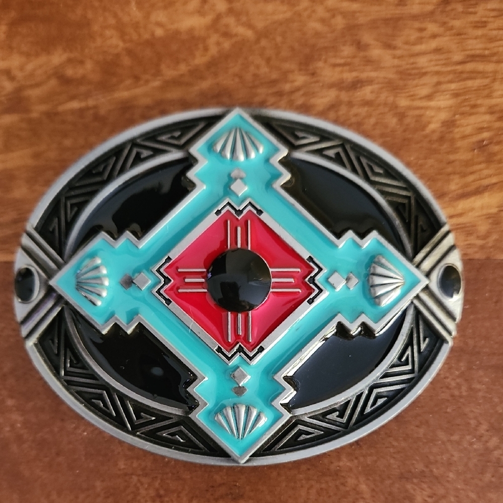 Native American Indian Western Enamel Overlay Belt Buckle New Without Box